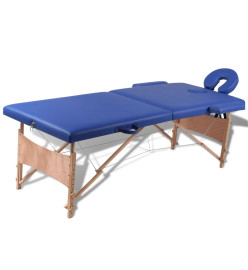 Table de massage pliable Bleu 2 zones avec cadre en bois