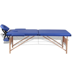 Table de massage pliable Bleu 2 zones avec cadre en bois