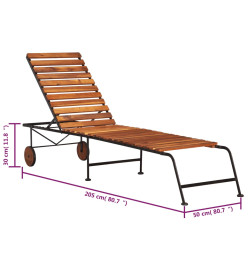 Chaise longue avec pieds en acier Bois d'acacia massif