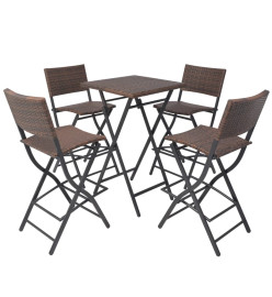 Mobilier à dîner pliable 5 pcs Acier Résine tressée Marron