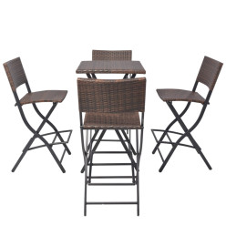 Mobilier à dîner pliable 5 pcs Acier Résine tressée Marron