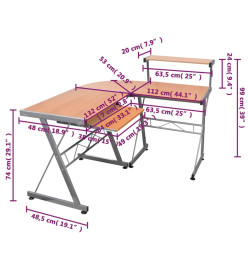 Bureau d'ordinateur d'angle Marron 132x112x99cm Bois ingénierie