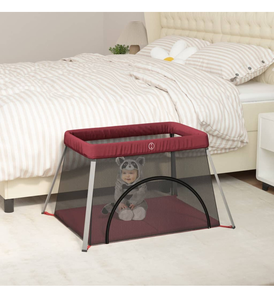 Parc pour bébé avec matelas Rouge Tissu de lin