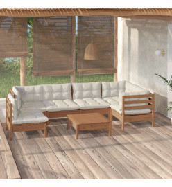 Salon de jardin 7 pcs avec coussins Marron miel Bois de pin