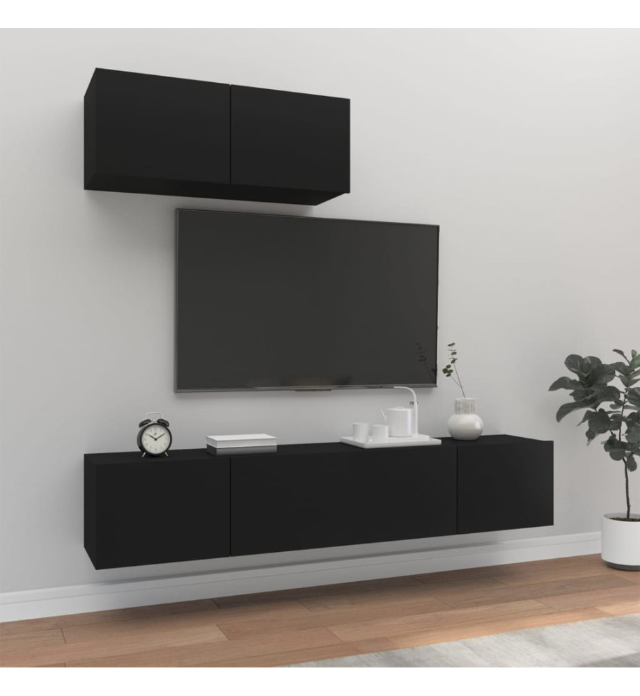 Ensemble de meubles TV 3 pcs Noir Bois d'ingénierie