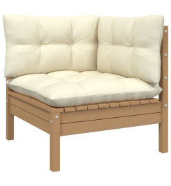 Salon de jardin 7 pcs avec coussins Marron miel Bois de pin