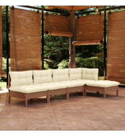Salon de jardin 5 pcs avec coussins Marron miel Bois de pin