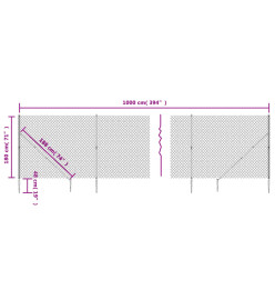 Clôture à mailles losangées avec ancrage anthracite 1,8x10 m