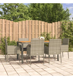Mobilier à dîner de jardin et coussins 7 pcs gris rotin