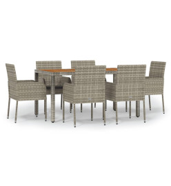 Mobilier à dîner de jardin et coussins 7 pcs gris rotin