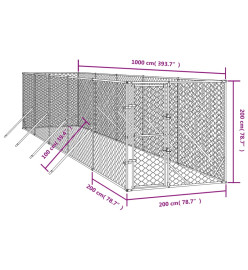 Chenil d'extérieur pour chiens argenté 2x10x2 m acier galvanisé