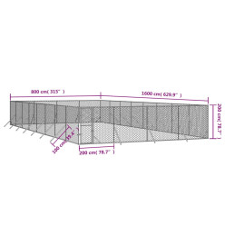 Chenil d'extérieur pour chiens argenté 8x16x2 m acier galvanisé