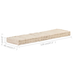 Coussin de plancher de palette Coton 120x40x7 cm Beige