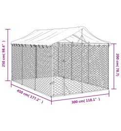 Chenil d'extérieur pour chiens avec toit argenté 3x4,5x2,5 m