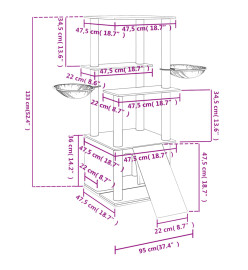 Arbre à chat avec griffoirs en sisal crème 133 cm