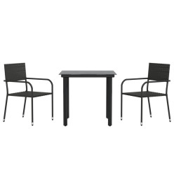 Ensemble à manger de jardin 3 pcs noir résine tressée et acier