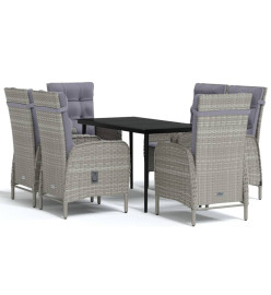 Mobilier de salle à manger de jardin coussins 7pcs Gris et noir