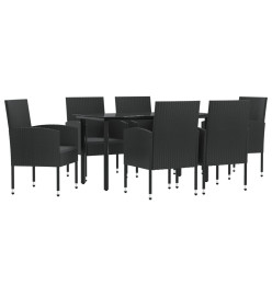 Ensemble à manger de jardin 7 pcs noir résine tressée et acier