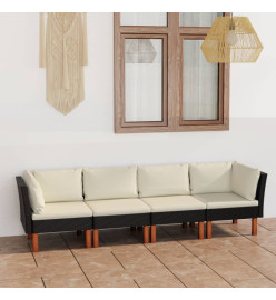 Canapé de jardin à 4 places avec coussins Noir Résine tressée