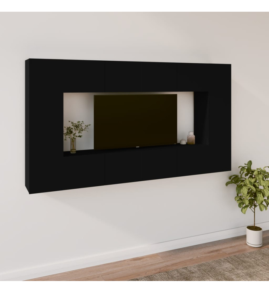 Ensemble de meubles TV 8 pcs Noir Bois d'ingénierie