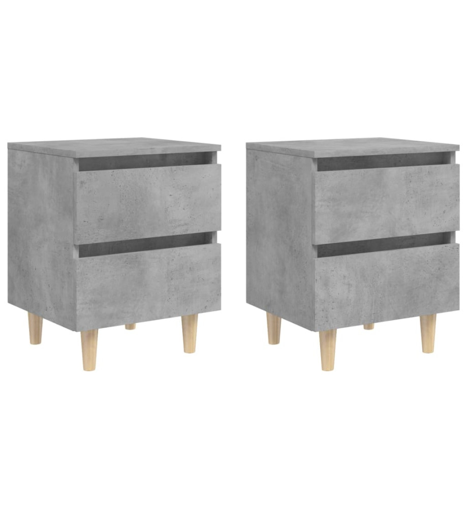 Tables de chevet pieds en pin 2 pcs Gris béton 40x35x50 cm