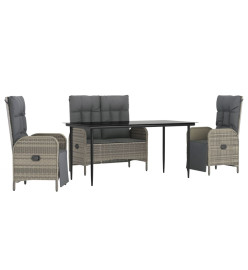 Mobilier à dîner de jardin 4pcs et coussins Gris Résine tressée