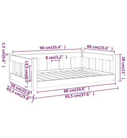 Lit pour chien noir 95,5x65,5x28 cm bois de pin solide