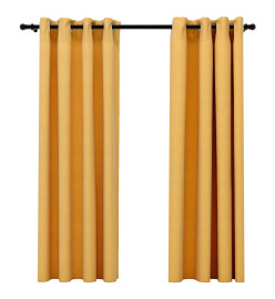 Rideaux occultants Aspect lin à œillets 2 pcs Jaune 140x175 cm