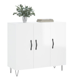 Buffet blanc brillant 90x34x80 cm bois d'ingénierie