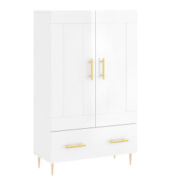 Buffet haut blanc brillant 69,5x31x115 cm bois d'ingénierie