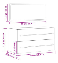 Armoire de bain avec miroir blanc brillant bois d'ingénierie