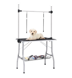 Table de toilettage réglable de chiens avec 2 boucles et panier