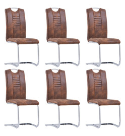 Chaises à manger cantilever lot de 6 marron similicuir daim