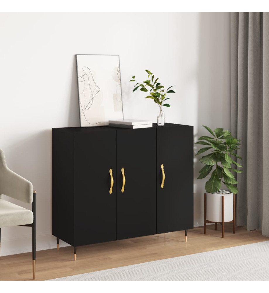 Buffet noir 90x34x80 cm bois d'ingénierie