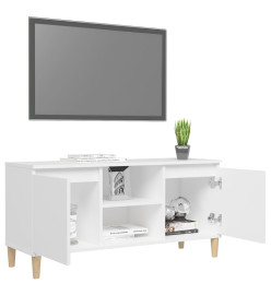 Meuble TV avec pieds en bois massif Blanc 103,5x35x50 cm