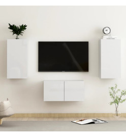 Ensemble de meubles TV 3 pcs Blanc brillant Aggloméré