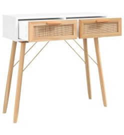 Table console Blanc 80x30x75 cm Bois massif pin /rotin naturel