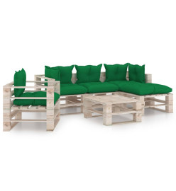 Salon palette de jardin 6 pcs avec coussins bois de pin