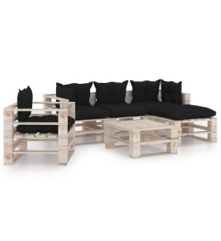 Salon palette de jardin 6 pcs avec coussins bois de pin