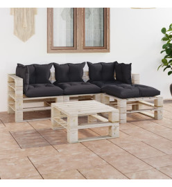 Salon palette de jardin 5 pcs avec coussins bois de pin