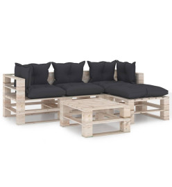 Salon palette de jardin 5 pcs avec coussins bois de pin