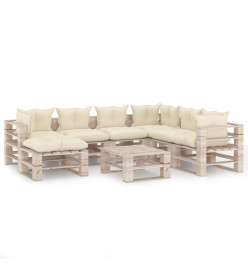 Salon de jardin palette 8 pcs avec coussins bois de pin