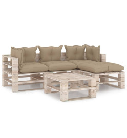 Salon palette de jardin 5 pcs avec coussins bois de pin