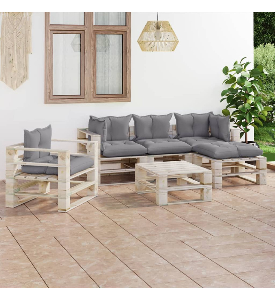 Salon palette de jardin 6 pcs avec coussins bois de pin