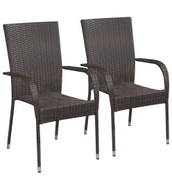 Chaises empilables d'extérieur 2 pcs Résine tressée Marron