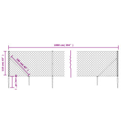 Clôture à mailles losangées avec ancrage argenté 1,1x10 m