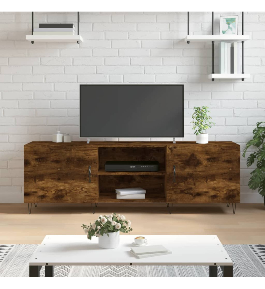 Meuble TV chêne fumé 150x30x50 cm bois d'ingénierie