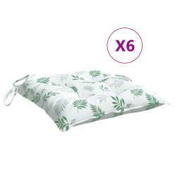 Coussins de chaise 6 pcs à motif de feuilles 40x40x7 cm tissu