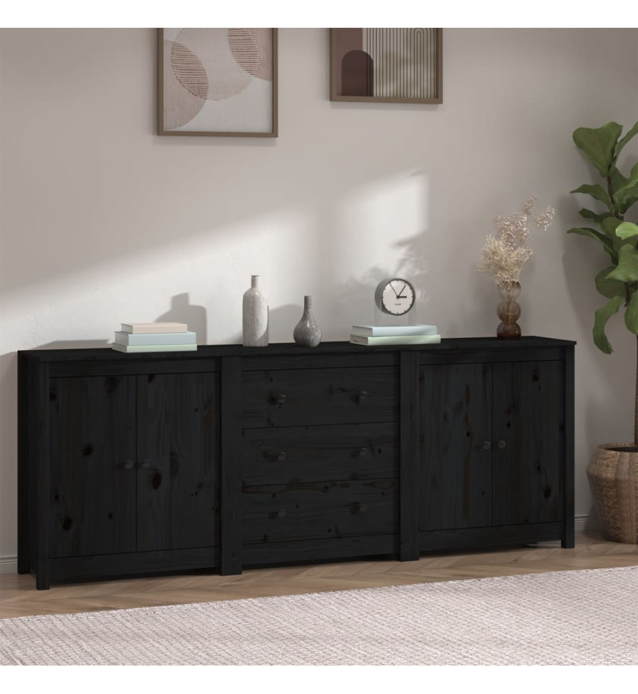 Buffet Noir 210x35x80 cm Bois massif de pin