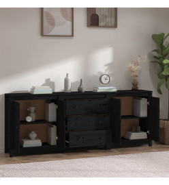 Buffet Noir 210x35x80 cm Bois massif de pin